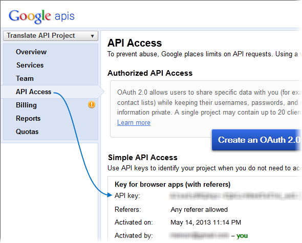 Ключ Google API