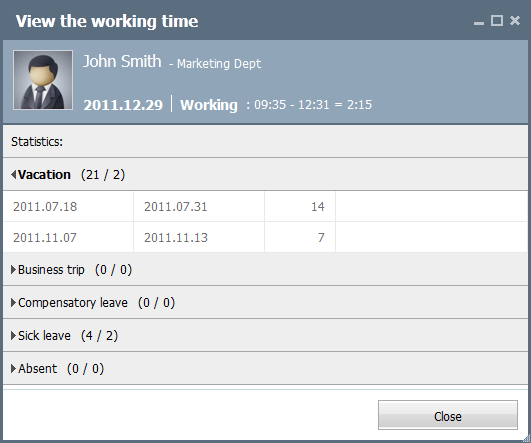 View the working time