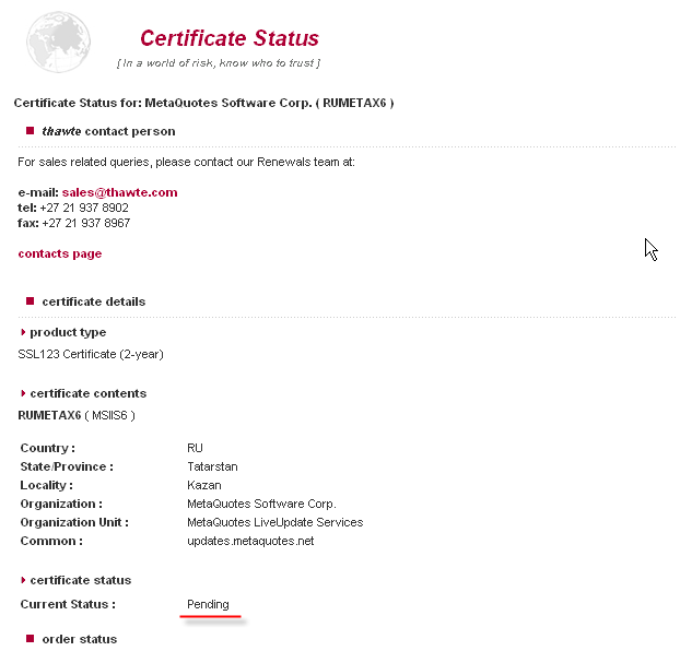 Certificate Status