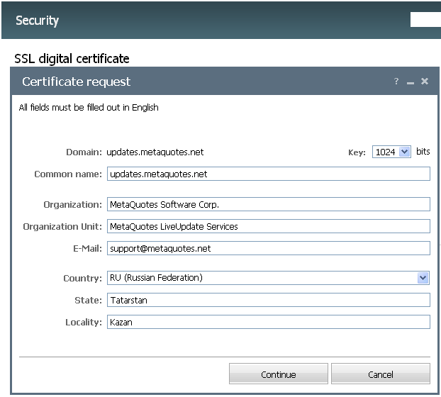 Certificate Request Form