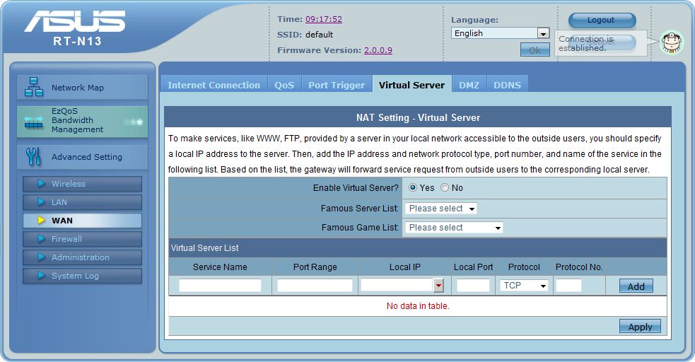 Setup of ASUS RT-N13