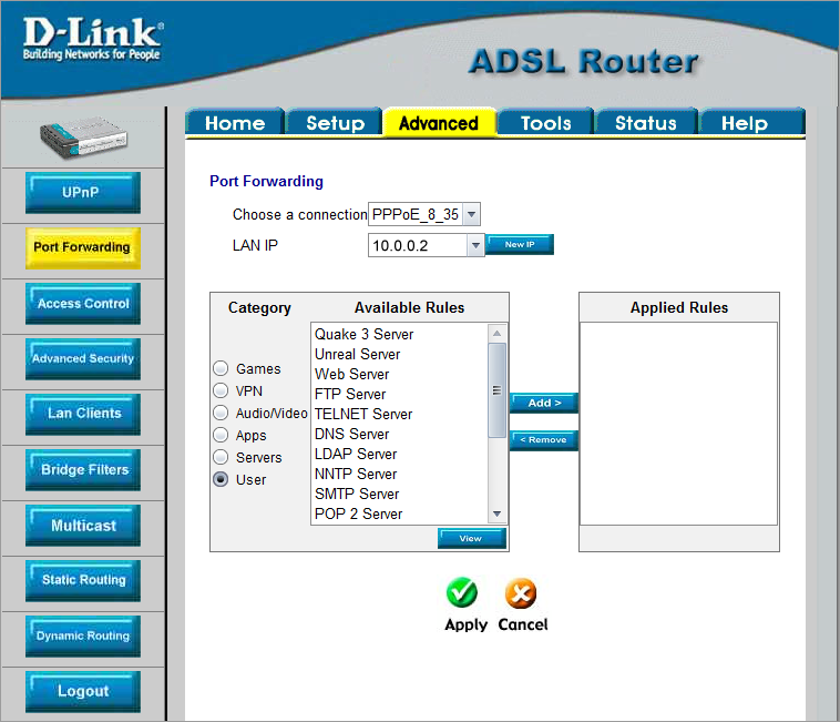 Setup of D-Link DSL-500T