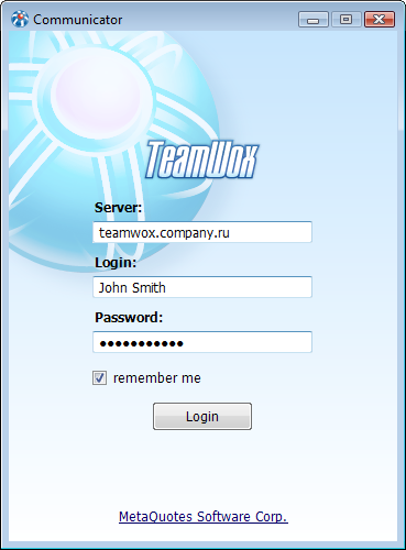 Enter the following details to log into TeamWox Communicator