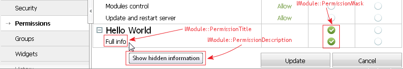 IModule Interface Methods Controlling Permissions