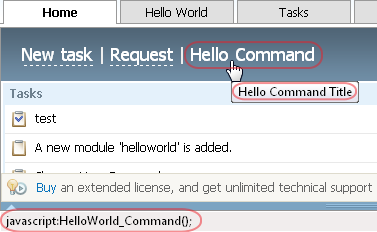 Custom Command in TeamWox main page header