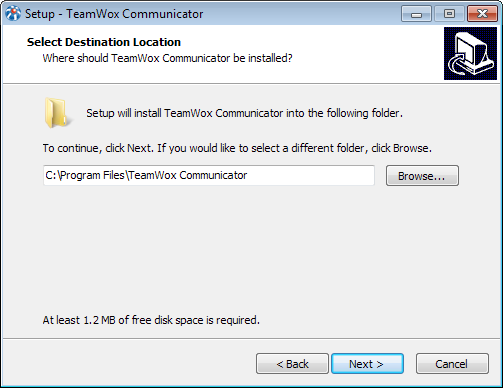 Select a directory to install TeamWox Communicator