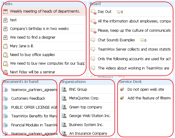 Widgets for TeamWox Standard Delivery Modules