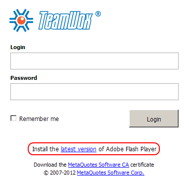 TeamWox Groupware login page