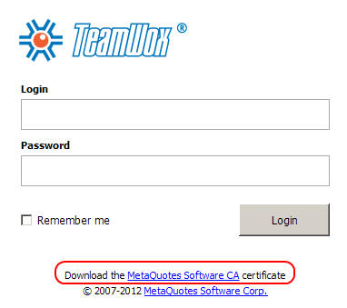 TeamWox Groupware system login page