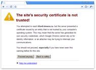 Google Chrome warning about the untrusted SSL certificate