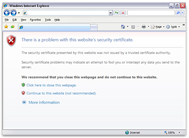 Microsoft Internet Explorer warning about the untrusted SSL certificate