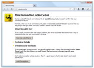 Mozilla Firefox warning about the untrusted SSL certificate