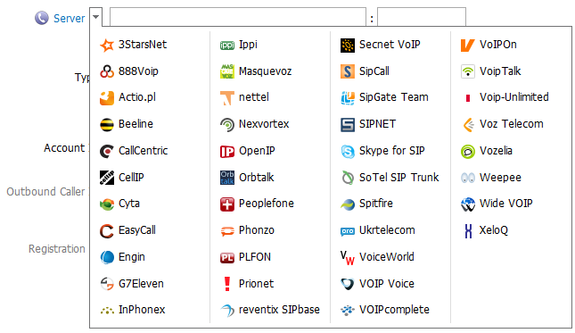 The list of VoIP providers in IP PBX TeamWox
