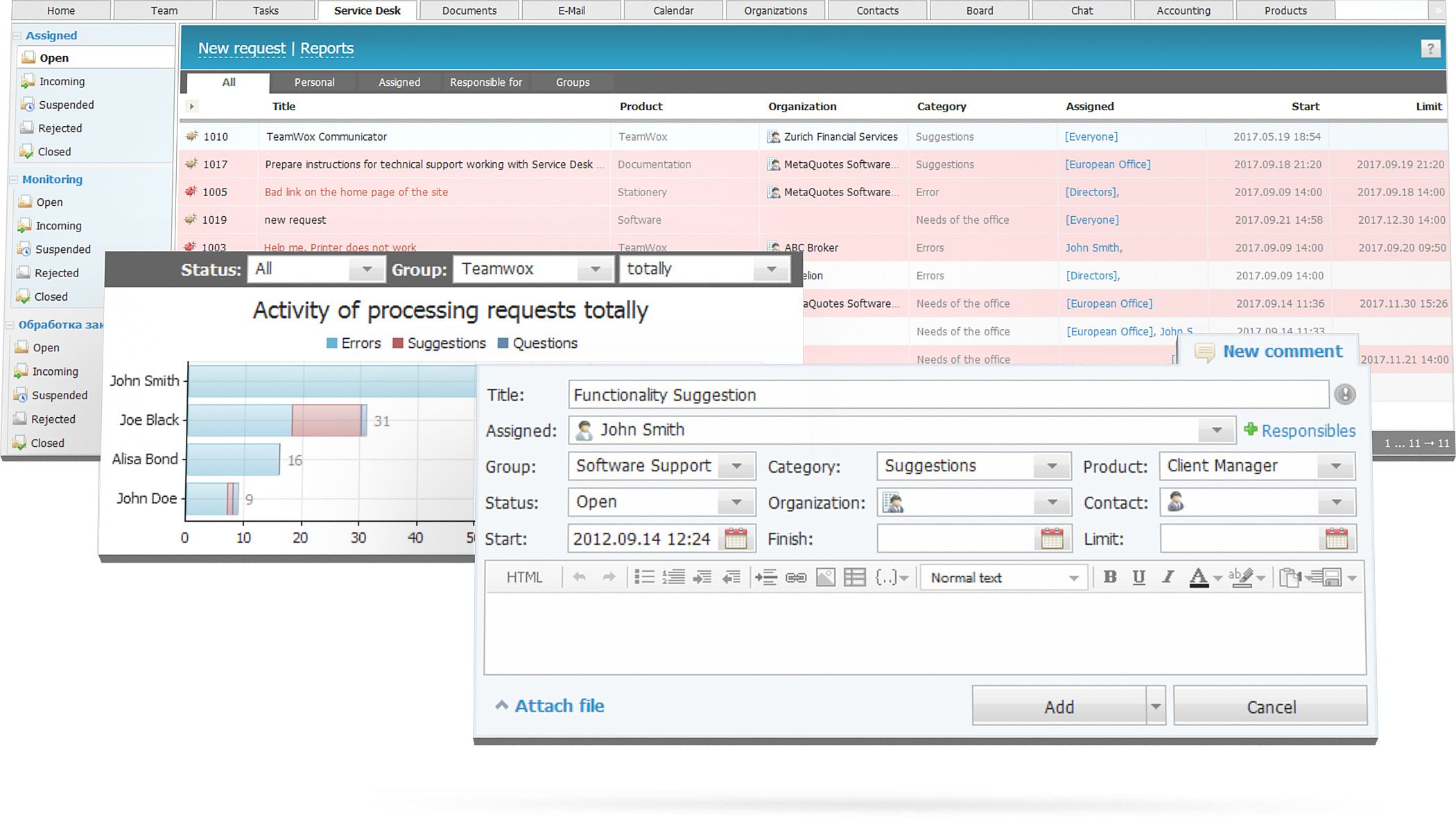 TeamWox groupware system technical support tools