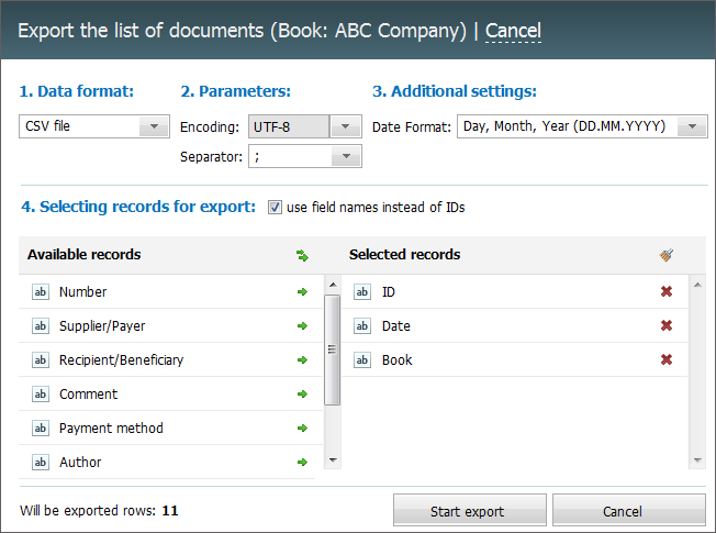 Export of orders and payments