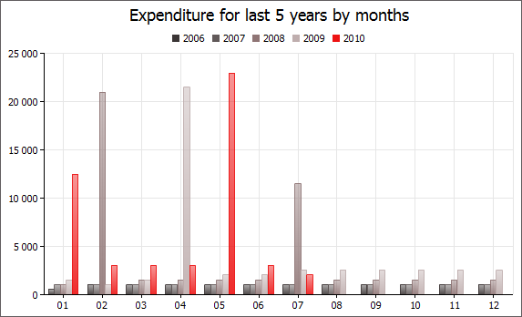 Expenditure for last 5 years by months