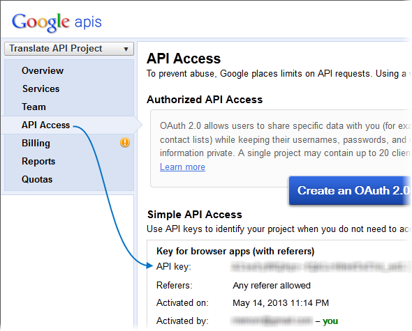 Google API key