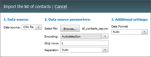 Import of contacts