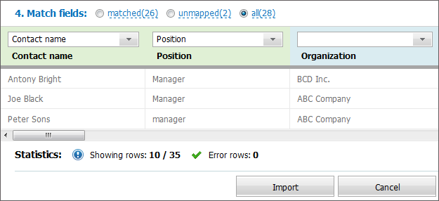 Viewing and associating columns