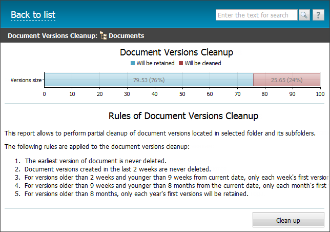 Document versions cleanup