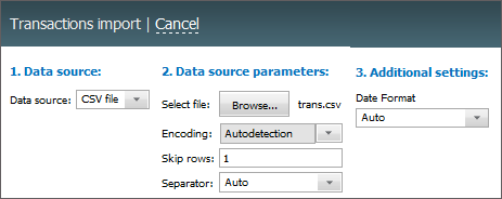 Import of transactions