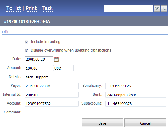 Editing transaction Editing transaction