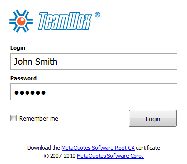 Logging in to TeamWox