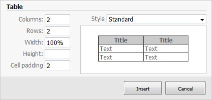 Inserting table