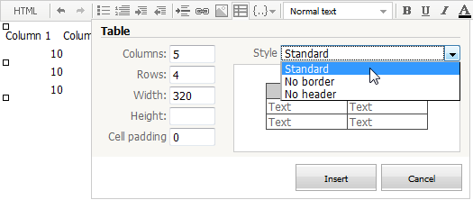 Choosing table style