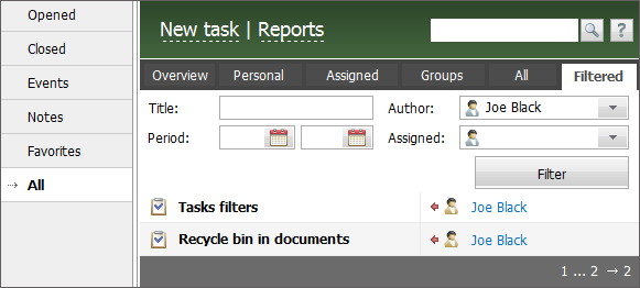 Filtering by assigned users/author