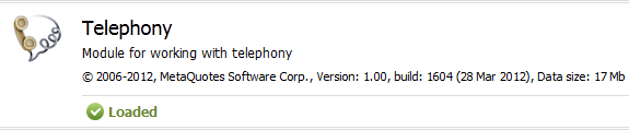 The "Telephony" module is activated